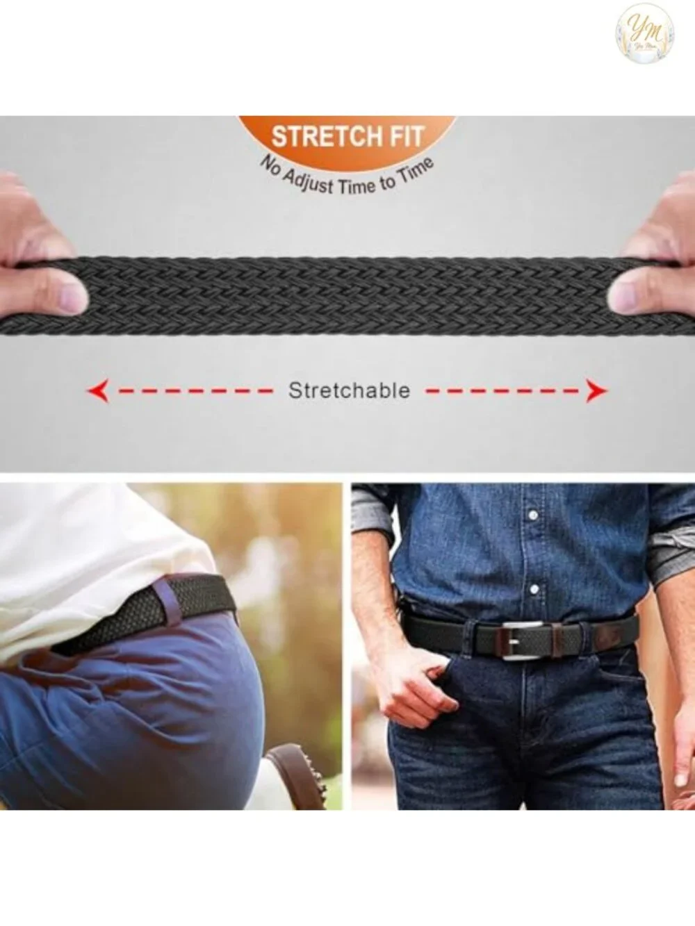 Woven Braided Stretch Web Belt 2-Pack Men No Hole Golf
